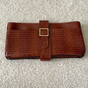 Vintage Rolf’s Basketweave Leather Wallet Clutch Snap Closure Brown Cognac Pouch